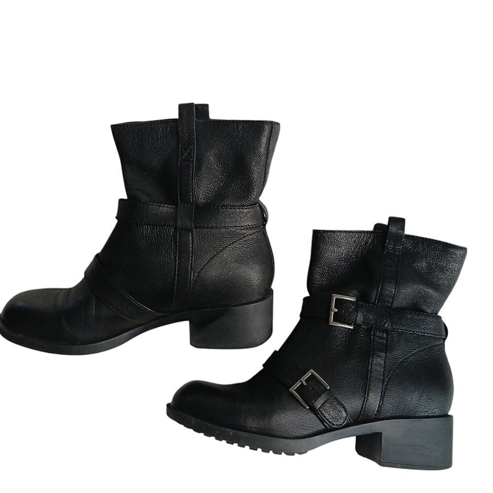 Cole Haan X Nike Black Combat Motorcycle Boots w Buckle & Chunky Heel Streetwear